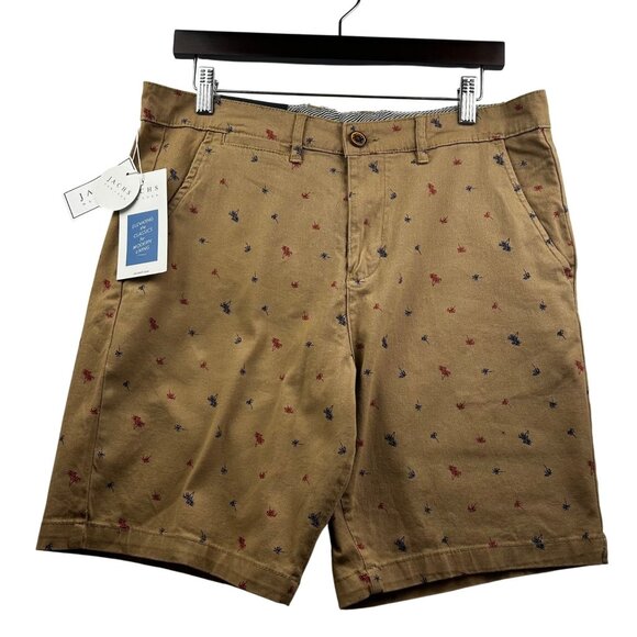 JACHS Bleeker Men's Shorts Palm Tree Print Stretch Cotton Flat Front Chino Sz 31 - Picture 2 of 9